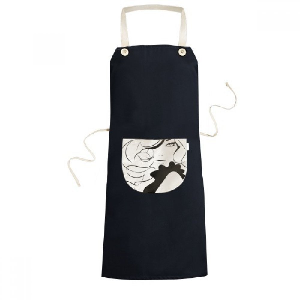 Tablier de cuisine bavoir noir 70x67cm avec poche motif perruque dame illustration