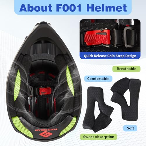 Image of Youth Kids Dirt Bike Helmet for Boys & Girls,F001 Full Face Motorcycle Helmet for Off-Road ATV Street Riding Four Wheeler Mountain Bike with Goggles Gloves,DOT Approved