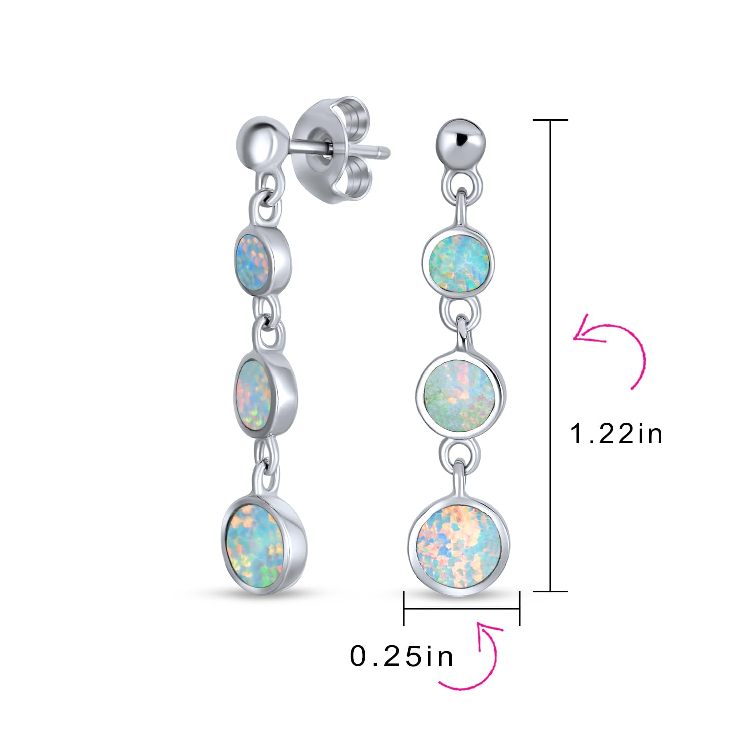 Gemma Geometrica Doppio Filo O Tre Lunetta Disco Rotondo Lineare Rosa Bianco Blu Arancio Fuoco Cerchio Opale Pendenti Goccia Per Donne Placcato Oro 14K .925 Argento