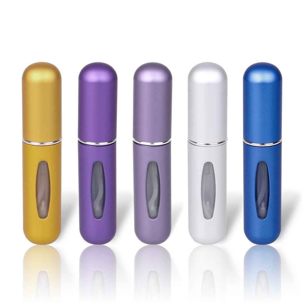 URBAN FINDS 5 Pcs Perfume Atomiser - 5ML Refillable Empty Spray Bottle - Portable Fragrance Mini Pocket Container for Perfume, Aftershave, Business Trip, Travel Holiday and Outdoor Activities