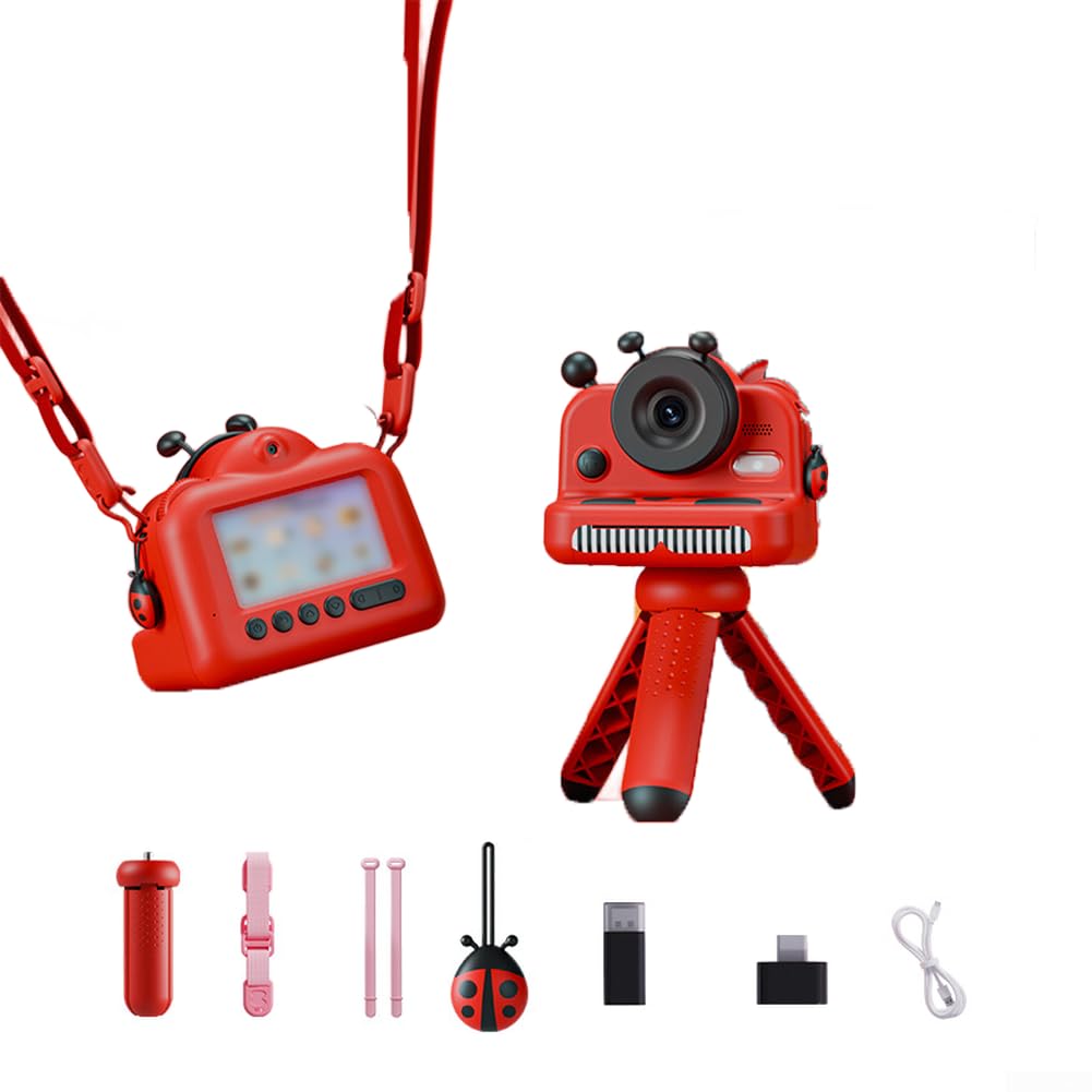 Cámara digital infantil con pantalla táctil e impresión instantánea, cámara de impresión HD WiFi para fotos instantáneas, pantalla de 3,0 pulgadas, portátil para niños y niñas, rosa (rojo)