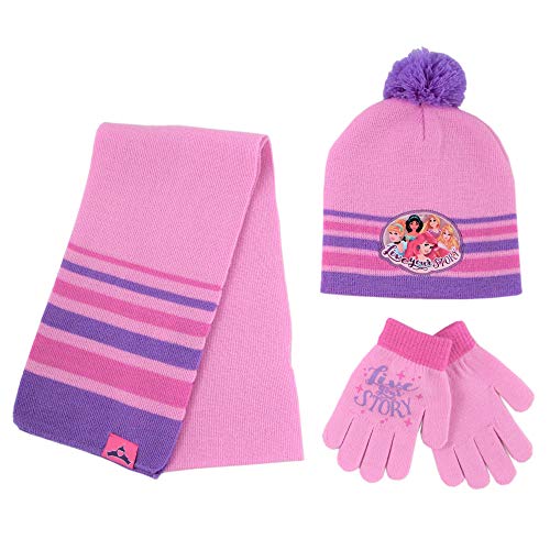Disney Princess, Scarf Mitten Cold Weather, Pink/Purple, Hat and Glove Set, Age 4-7, Little Girl Age 4-7