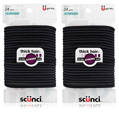 Scunci Effortless Beauty Thick Hair No-Damage Black Elastics, 24 Count (2-Pack)