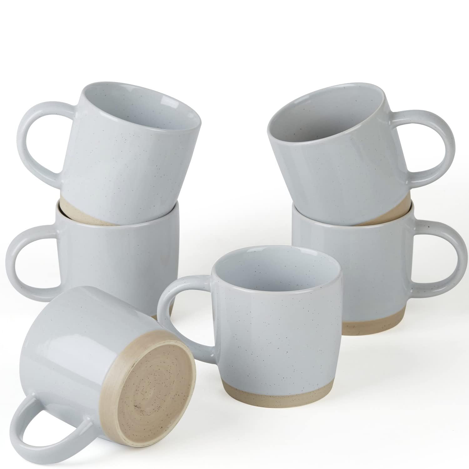 Richmount Milkyway - Juego de 6 tazas de café de cerámica de 340 ml con asa grande para café con leche, capuchino, leche, cacao, té, microondas y lavavajillas, color gris claro