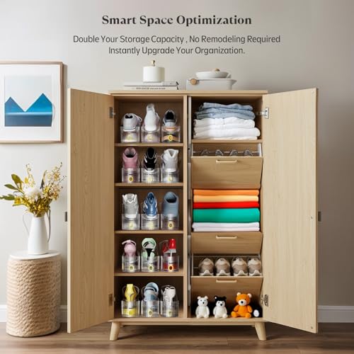 SummerVines Clear 20 Pack Shoe Slot Organizer, Shoe Stacker Organizer Holders for A Pair of Shoes, Adjustable Thickening Double Layer 50% Shoe Space Saver Rack Storage for Closet (clear, 20 pack) by SummerVines - Image 9