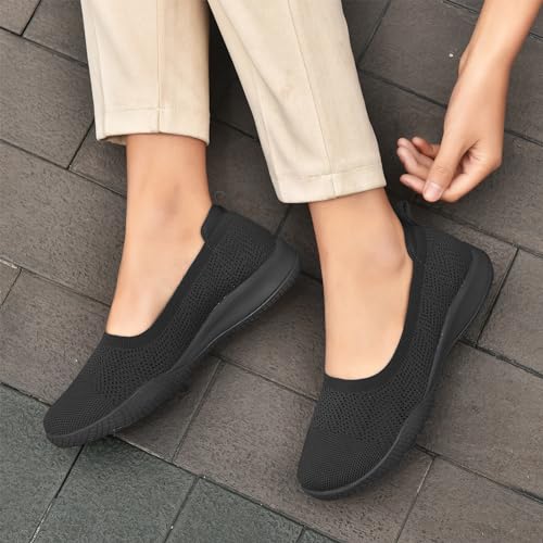 Image of LEDINEY Women's Flats Slip On Go Walk Shoes for Women Comfortable Walking Sneakers Knit Low Wedge Dressy Ballet Shoes Zapatos para Mujer