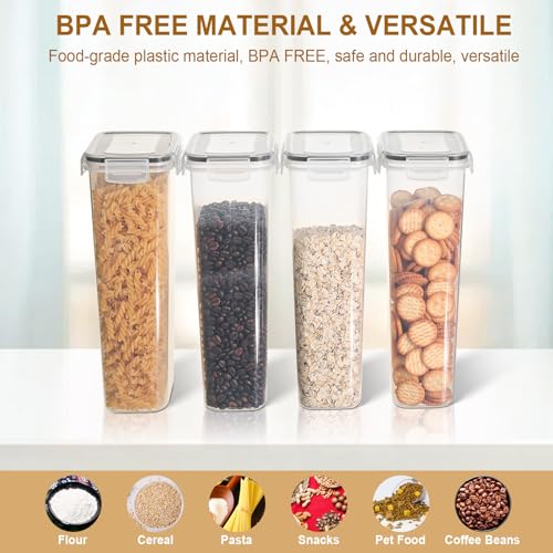 Cozary 2.8L Contenitori Ermetici per Alimenti 4 Pezzi, Contenitori per Alimenti Plastica Con Etichetta, Senza BPA,Barattoli Ermetici Alimentari per Pasta, Cereali, Muesli, Farina - immagine 6