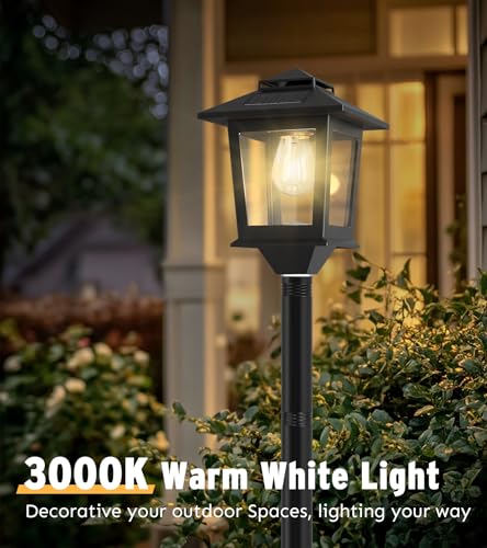 Joyoowild 63\" Aluminum Solar Lamp Post Light 2Pack, Solar Light Posts for Outside Waterproof, Outdoor Lamps for Patio, Backyard, Front Porch Decor, Warm White, Replaceable Bulb