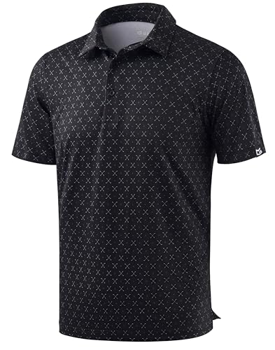 Men's Golf Shirt Short Sleeve Dry Fit Polo Moisture Wicking Print Collared Golf Shirts for Men Casual Lightweight