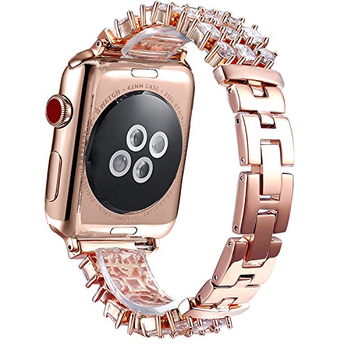 FanTEK Band for Apple Watch 38mm / 40mm, Luxury Crystal Bling Rhinestone Diamond Bracelet Strap, Adjustable Stainless Steel Replacement Compatible with iWatch Series 5/4/3/2/1 Rose Gold