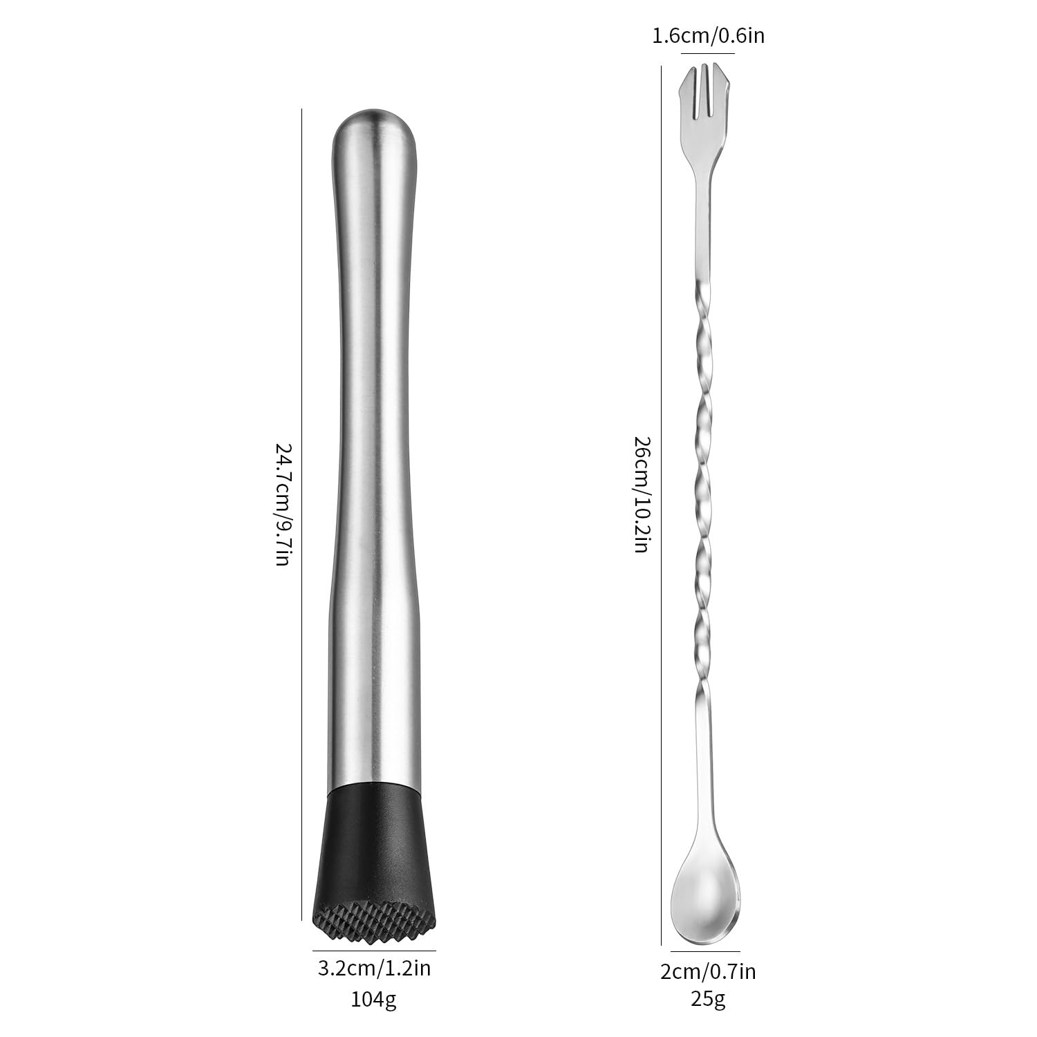 ONUIFIKE Silverware Set, 2/8/12/16/20/24 Pieces Stainless Steel Popsicle Sticks 10-inch Cocktail Ice Crusher Cocktail Milk Tea Ice Masher Bar Spoon Stirring Stick, Home Cutlery Flatware Set(2 Pieces