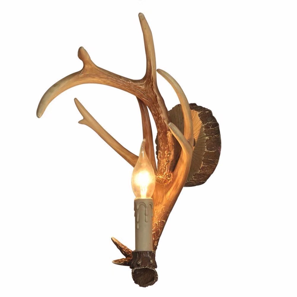 Resin Deer Horn Wall Sconce,1Lights(Bulbs Not Included) Set of 2