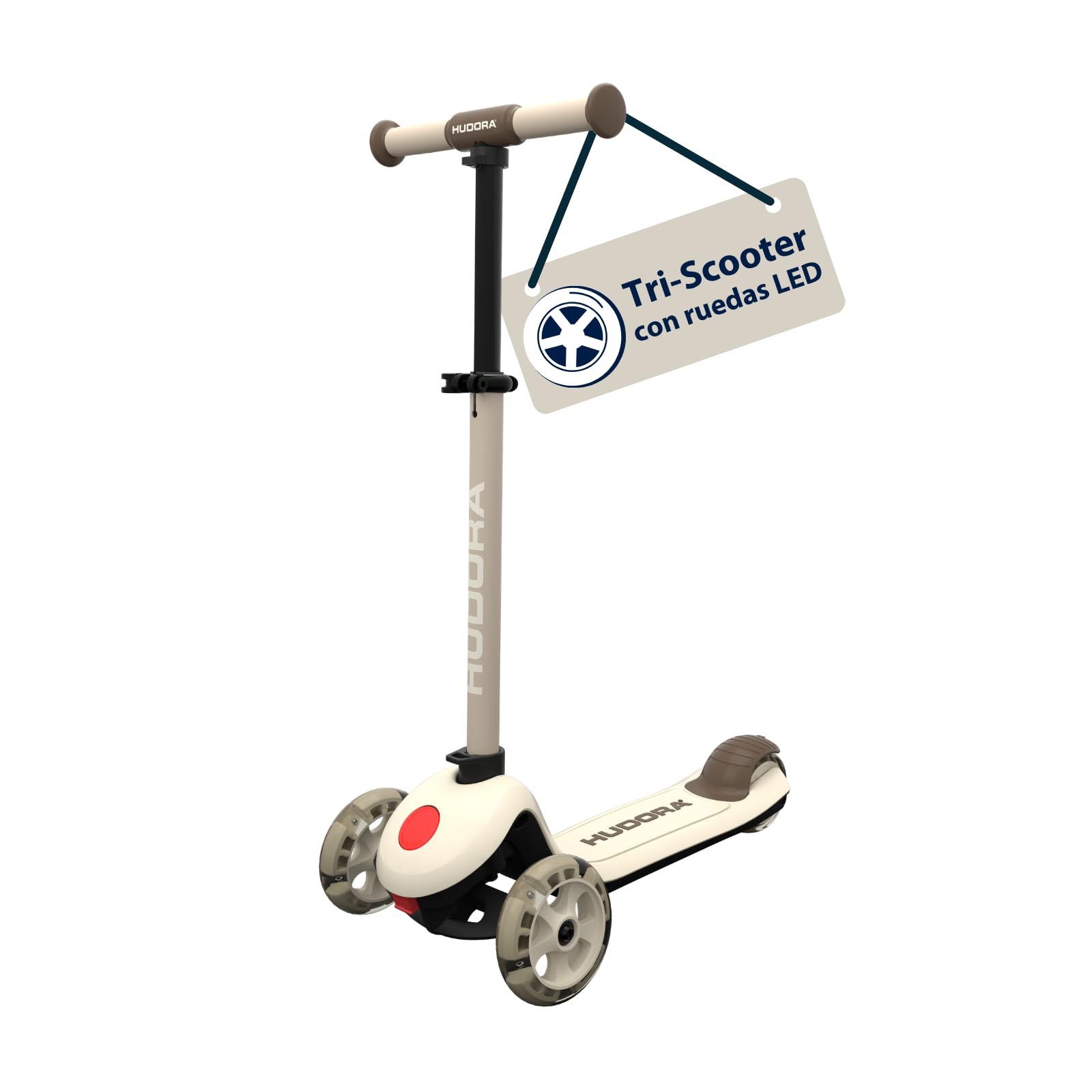 HUDORA Patinete Tri con Ruedas LED – Patinete de 3 Ruedas con Manillar Regulable en Altura – Rueda Trasera Ancha ABEC 7, Plataforma Antideslizante y Freno Trasero – Patinete de Exterior para niños