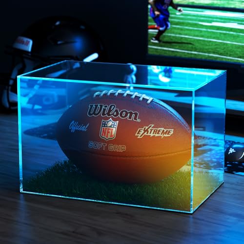 LVETOLS Autographed Football Display Case Full Size, No Assembly Required Clear Acrylic Show Case with Artificial Turf for Football Display