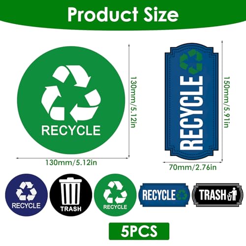 Image of Trash and Recycle Stickers 5 Pcs for Bins, Recycling Stickers for Trash Can UV Stable and Weatherproof, Bin Labels for Kitchen Office Garage Waste Basket Indoor Outdoor Use
