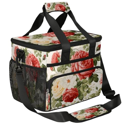 Flowers Insulated Picnic Backpack Lunch Box for Women Men Picnic Basket Tote Lunch Bag Picnic Bag Portable Lunch Bags for Picnic, Beach, Work, Trip,Office, Camp Beautiful Rose Floral