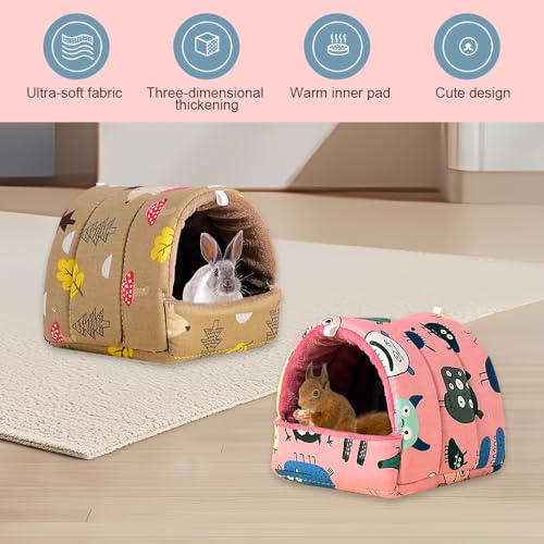 HMCEY 2 Stück Kuschelhöhle Meerschweinchen Bett,Kaninchen Bett Waschbar,Kaninchen Höhle Stoff,Hasenbett Winter,Haus Meerschweinchen Versteck,Haustier Schlafsack für Chinchilla, Lgel, Frettchen