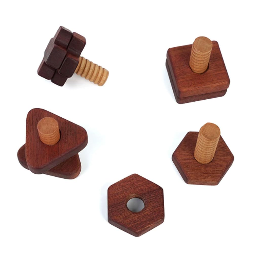 Montessori Holzschrauben-Formzuordnung-Set mit geteiltem Buchenholztablett, Kleinkind-Drehmutter-Bolzen-Förderungsspielzeug für die Feinmotorik
