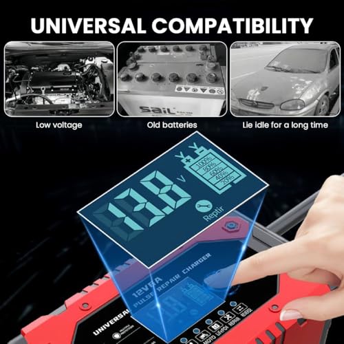 Image of STHIRA Car Battery Charger 12V 6A Fully Automatic Smart Charger, Maintainer with LCD Display Compatible with Lead Acid Batteries Trickle Function for Cars Motorcycles Trucks ATVs SUVs RVs