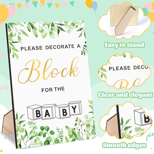 Pydeeirom Baby Shower Blocks Game Set with Wooden Box, Acrylic Markers & Wooden Sign for Baby Shower Games, Gender Reveal & Decorations (GreenLeaves) by Pydeeirom - Image 5