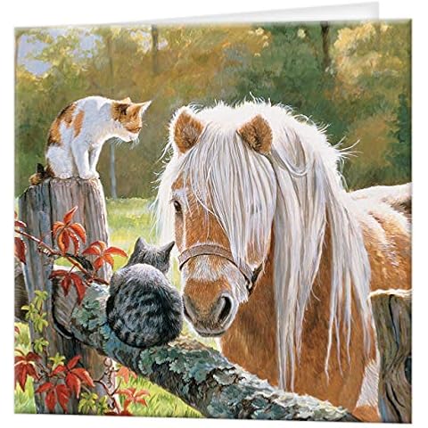 3D LiveLife Greeting Card - Just Visiting from Deluxebase. Colourful Horse and Cats Lenticular 3D Card for Any Occasion and Age. Original Artwork Licensed from Renowned Artist, Persis Clayton Weirs Cover