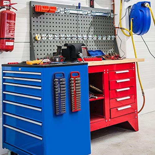 Olsa Tools Portable Magnetic Socket Organizer Tray | 3/8-Inch Drive | Blue | Fits Deep & Shallow Sockets | Holds Sockets Up To 1” Sae / 24Mm Metric | Professional Grade #TOP5