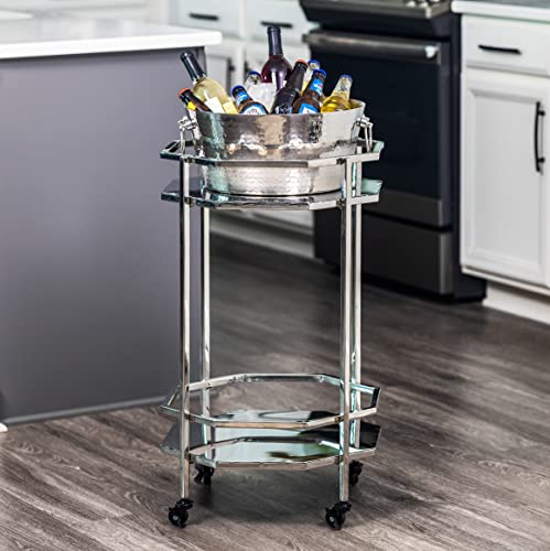 Brekx Hammered Stainless-Steel Beverage Tub, Double-Walled Insulated Anchored Drink Tub & Ice Bucket With Double Hinged Handles, Drink Chiller For Parties, 12 Quarts #TOP4