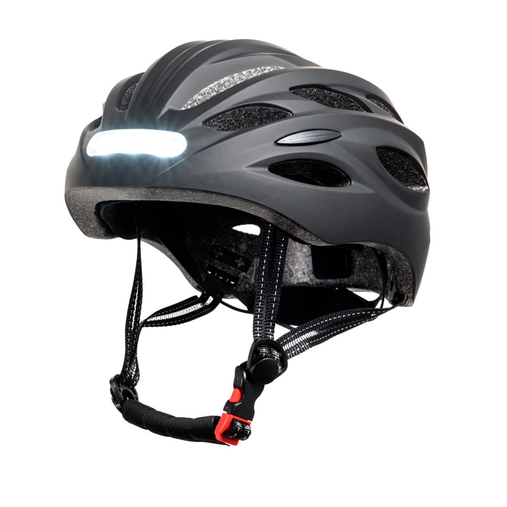 YOUIN Casco Bici Patinete Deportivo para la Cabeza | Luces LED Integradas | Batería Recargable | Ajuste de 52-58 cm | Ideal para Ciclismo Nocturno, Negro, XL, Plástico