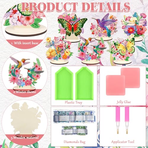 Cinnvoice 6 Pcs Diamond Art Tabletop Decorations Diamond Painting Centerpieces Dragonfly DIY Flower Desktop Art Ornaments for Table Tabletop Decor (Butterfly) by Cinnvoice - Image 2