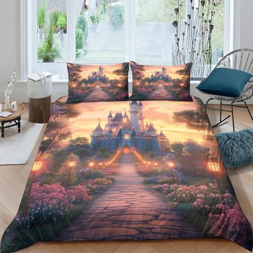 Housse de couette scène de conte de fées drap 2 taies pour famille et invités