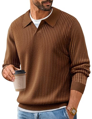 PJ PAUL JONES Mens Sweater V Neck Slim Fit Pullover Sweater Ribbed Textured Polo Sweaters