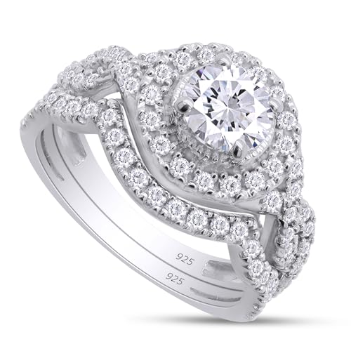 Bridal Ring Set For Women, 2.00 Carat (Ctw) Center 6MM Round Shape Lab Grown Diamond Halo Infinity Engagement Wedding Ring Set In 14K Gold Over Sterling Silver Jewelry Gifts For Her3