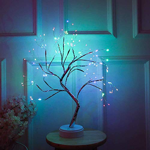 image for Fuchsun Bonsai Tree Light 108 LED 4 Color Shimmer Silver Branches Batt