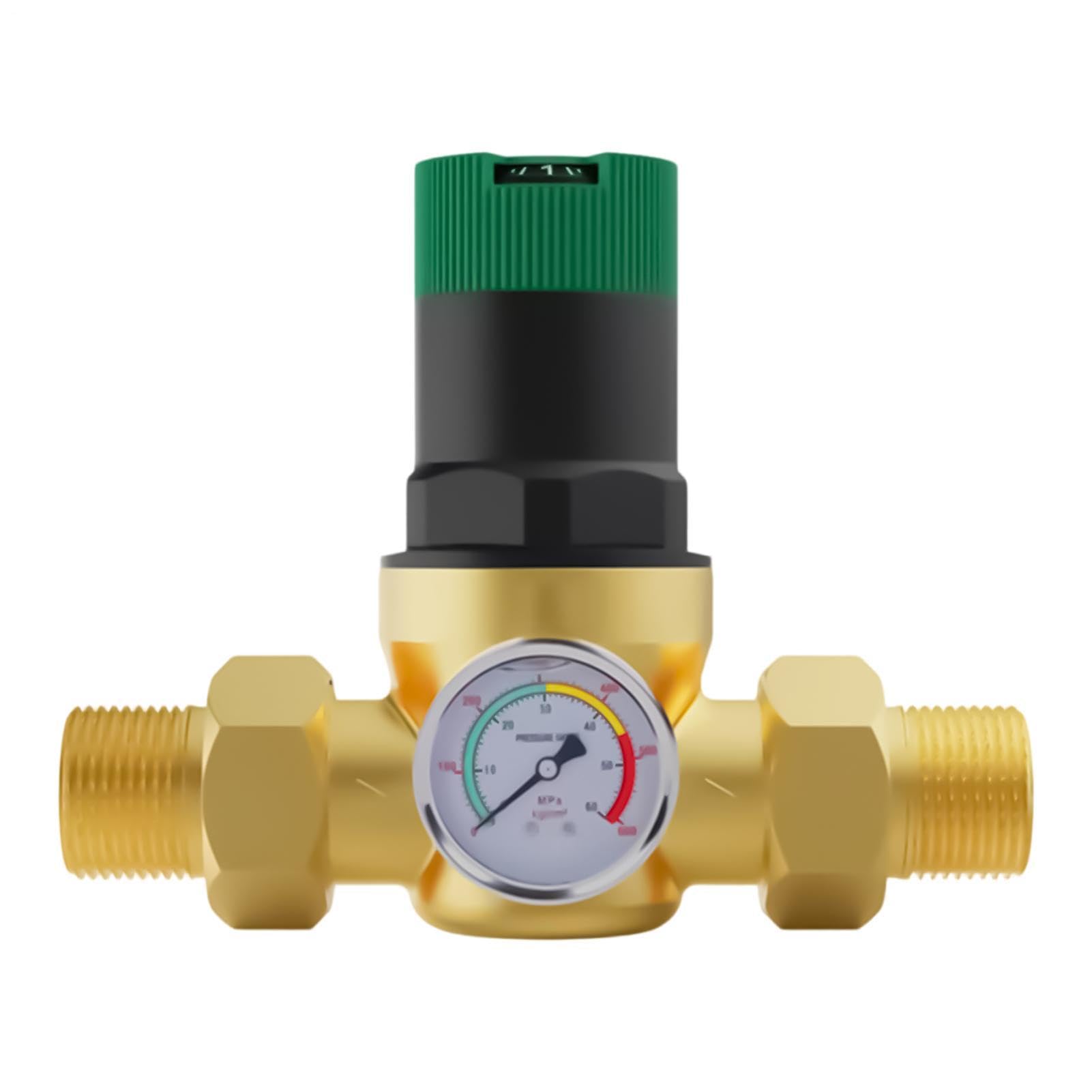 Regulador Presión Reductor Ajustable Latón con Manómetro de Alta Presión | Regulador De Agua Para RV Con Manómetro para Camper Remolque Viaje Camping Exterior Jardín Hogar