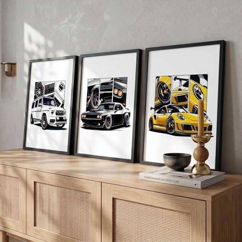Image of kotart Big Sports Cars Framed Posters Gift Items for Boys Room Wall Decoration Bedroom Living Room Office Studio Decor | Car Poster Frame for Wall Decor Set Of 3 Size (13 X 17 inch)