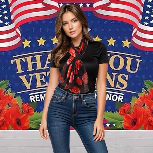 GERINLY Red Poppy Flower Scarfs for Women Lightweight Florals Shawl Wraps Summer Travel Accessory Memorial Outfit3