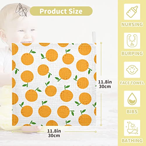 Image of vvfelixl Baby Washcloths Cotton Cartoon Oranges Baby Muslin Washcloths Soft Baby Face Towel for Newborn Infants Baby Wipes, 11.8 X 11.8 Inch, 5 Pack White