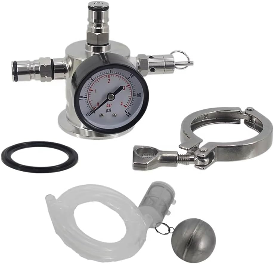 1PC Commercial Keg Manifold 2" Tri Clamp – Ball Lock Tapping Head with Pressure Gauge & Adjustable PRV for Homebrewing