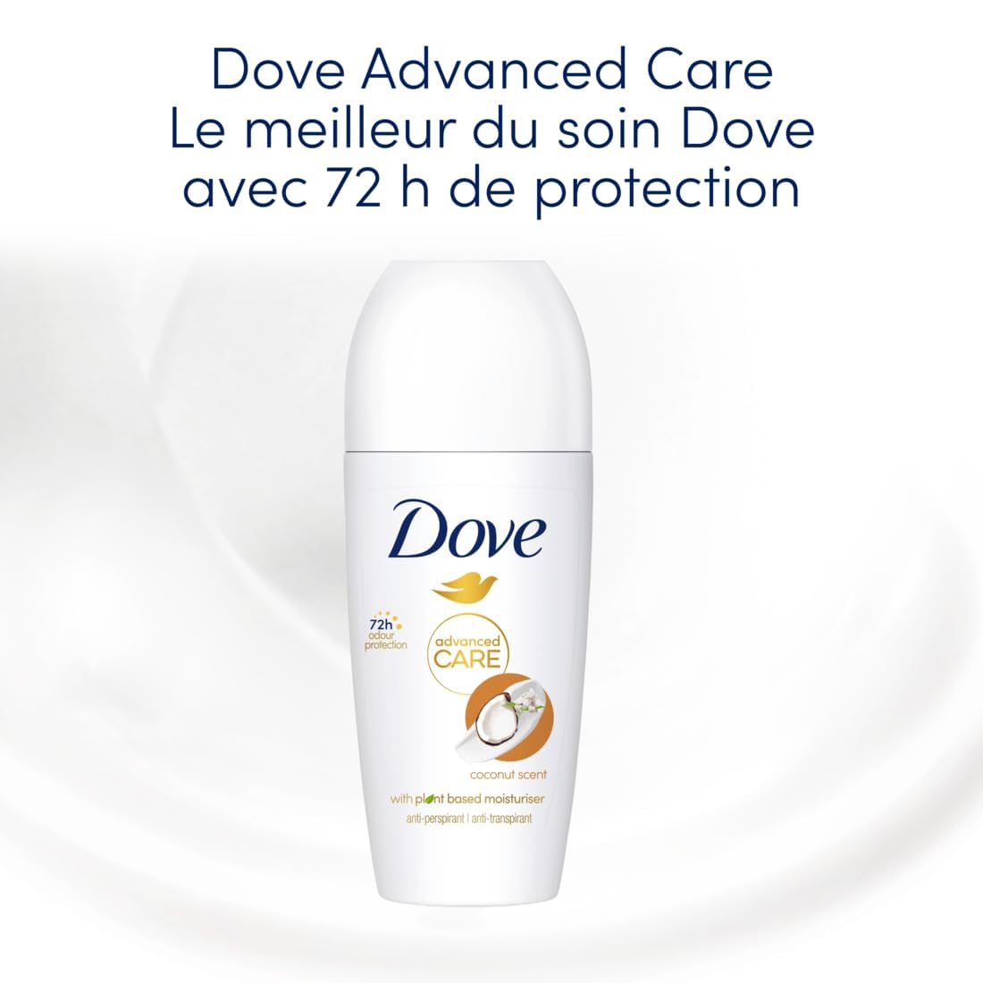 DOVE Déodorant Bille Anti-Transpirant Advanced Care - Noix de Coco - Soin quotidien des aisselles - 72h de protection contre la transpiration - lot de 6x50ml