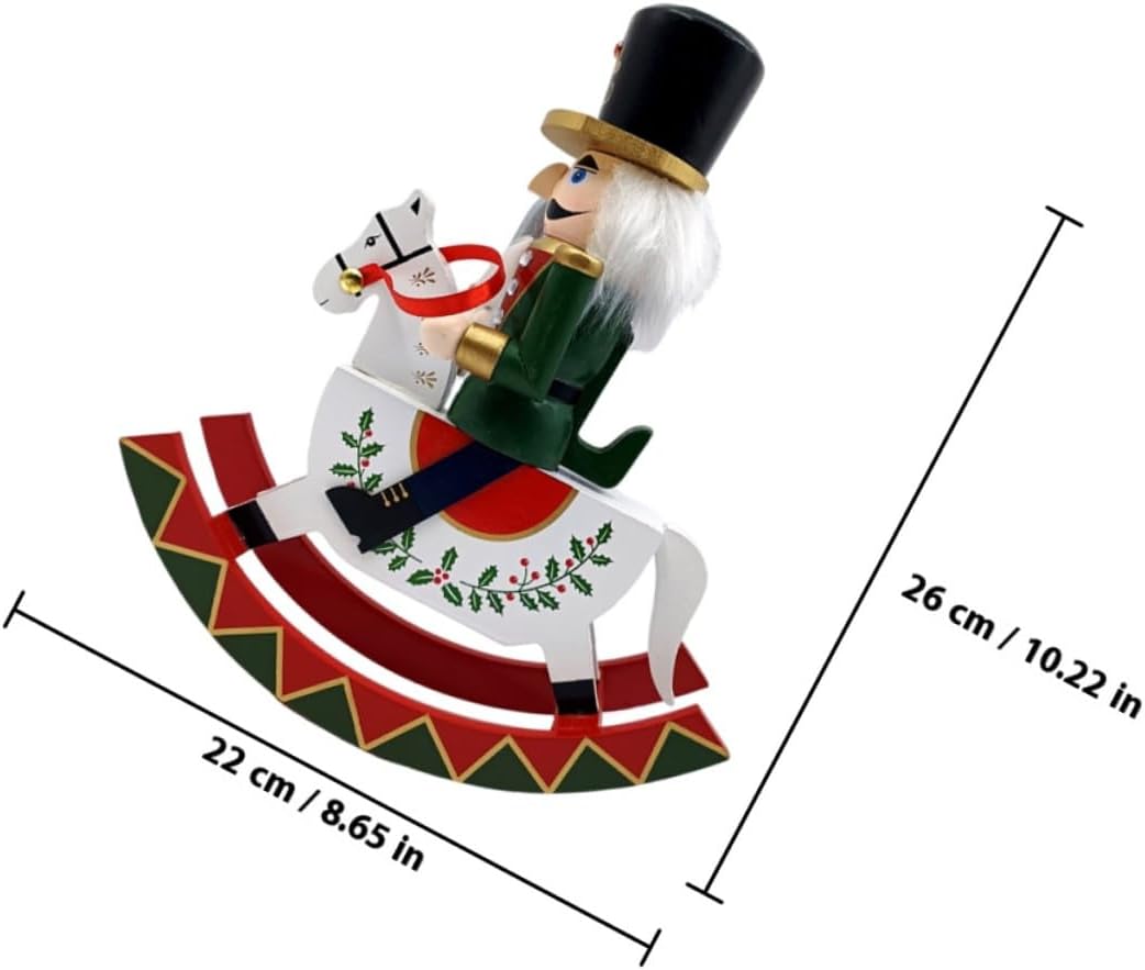 Christmas Nutcracker Figurines Rocking Horse Small Wooden Painted Nutcracker Soldier Tabletop Decoration Holiday Christmas Ornaments Centerpiece for Seasonal Home Décor