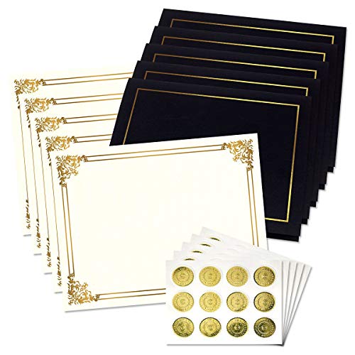 Ornate Empire Award Certificate Collection - Includes 25 Certificate Papers (White/Gold), 25 Heavy Linen Folders (Black/Gold), 25 Gold Foil Seals, Laser & Inkjet Printer Compatible