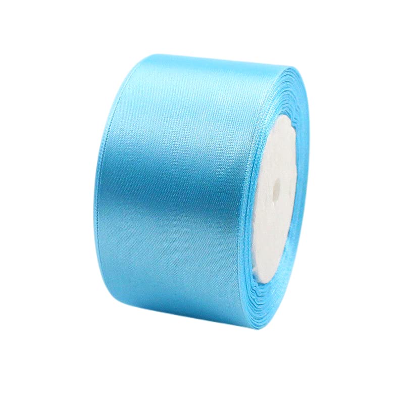 POPOYU 23m Wide Sky Blue Satin Ribbon 50mm for Wedding Car,Large Fabric Ribbon 2 Inch Car Ribbon Thick Baby Blue Ribbon for Crafting,Gift Wrapping,Wedding,Christmas,DIY,Hair Bows,Cake Decorations