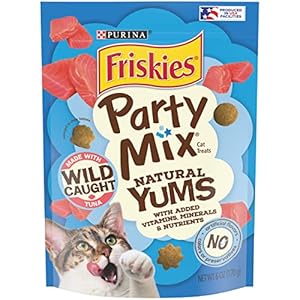 Purina Friskies Natural Cat Treats, Party Mix Natural Yums With Wild Tuna – (Pack of 6) 6 oz. Pouches