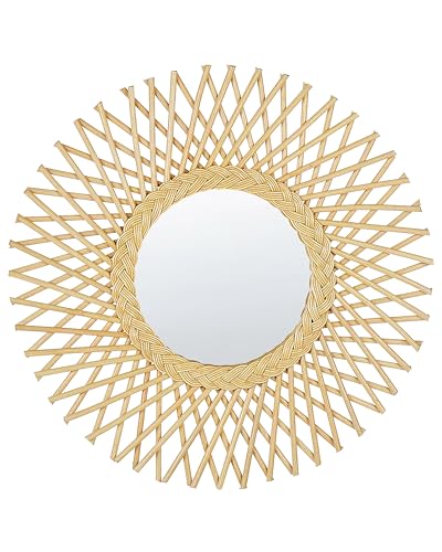 Beliani Dekorativer Wandspiegel natürlich aus Rattan Sonnenform rund...