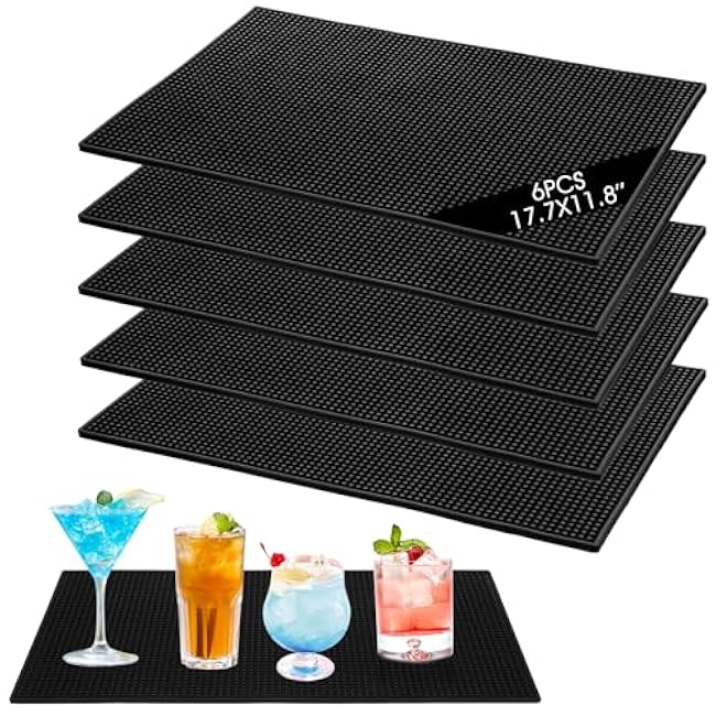 cobee Coffee Bar Mat 18x12Inch,6Pcs Silicone mats for Kitchen Counter,Service Spill Non Slip Thick Rubber Drying Mat for Glasses Countertop