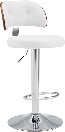 RêveLife Taburete de bar giratorio tapizado de piel sintética, taburete ajustable de altura de mostrador, silla de bar moderna de madera curvada con