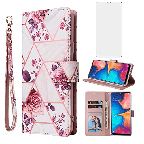 Étui portefeuille Galaxy A10 en cuir or rose premium et protection d'écran
