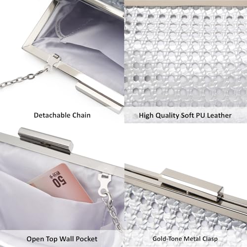 Image of DETARA Woven Evening Bag Clutch Purses for Women Fashion PU Leather Crossbody Purse for Wedding Party and Prom