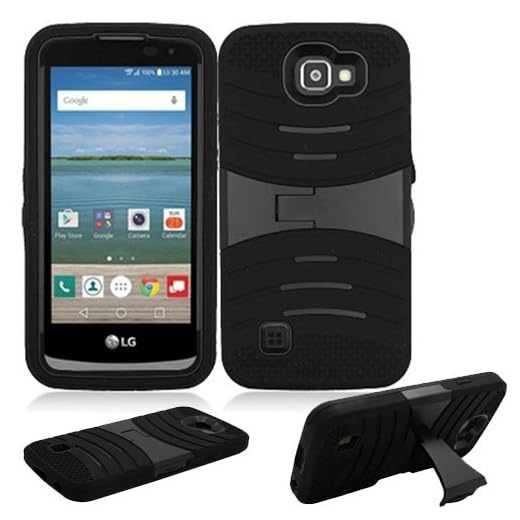 Phone Case for Straight Talk LG Rebel 4g LTE (Tracfone) / LG Optimus Zone 3 4G LTE / LG K4 4g LTE (Verizon Wireless)/ LG Spree ( Cricket Wireless ) Rugged Heavy Duty Armo Cover Black Stand