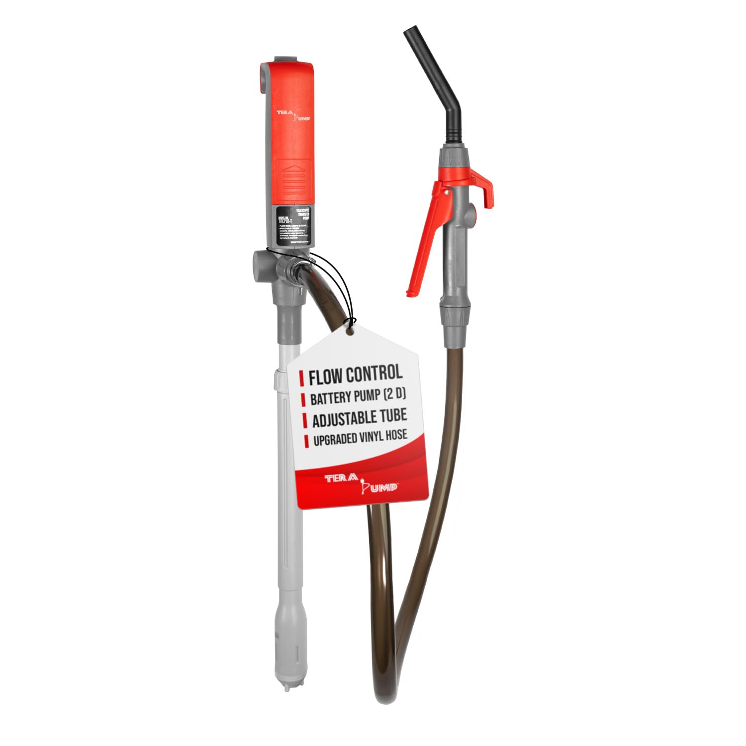 TERA PUMP Portable Battery Powered Gas Transfer Pump (2.6 GAL/MIN) Liquid Transfer Pump with Quick Stop Nozzle & Adjustable Intake for Gas, Diesel, DEF